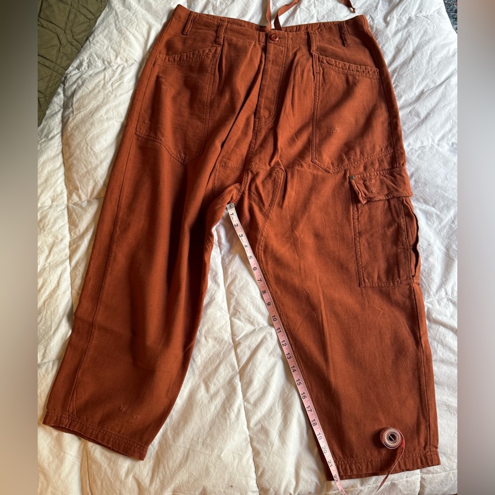 Free People womens distressed cargo button fly harem pants. NWOT size L.